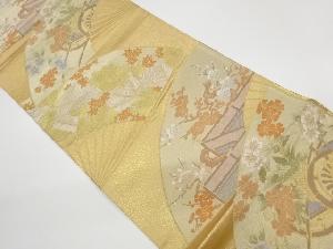 リサイクル　扇に花車・紅葉・枝梅模様織出し袋帯